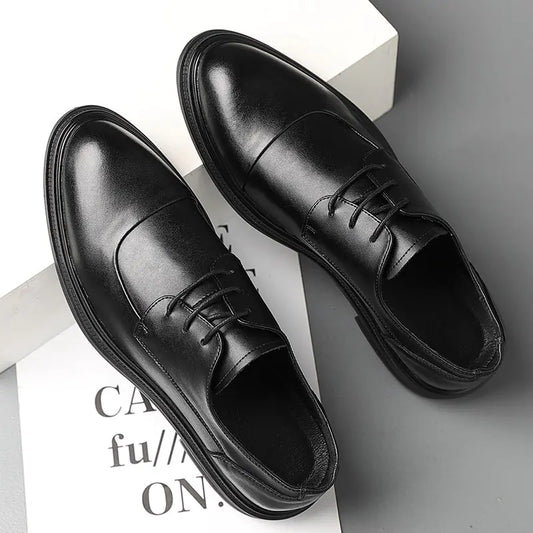 Men's Soft Bottom Leather Pointed Toe Lace-up Shoes