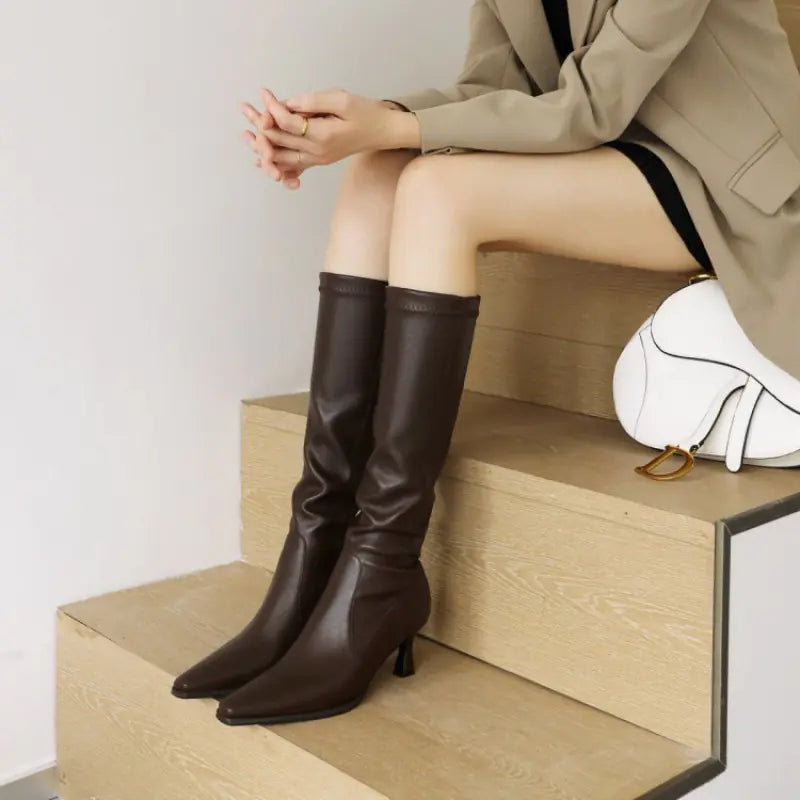 Pointed High Heel Leather Over The Knee Women's Boots