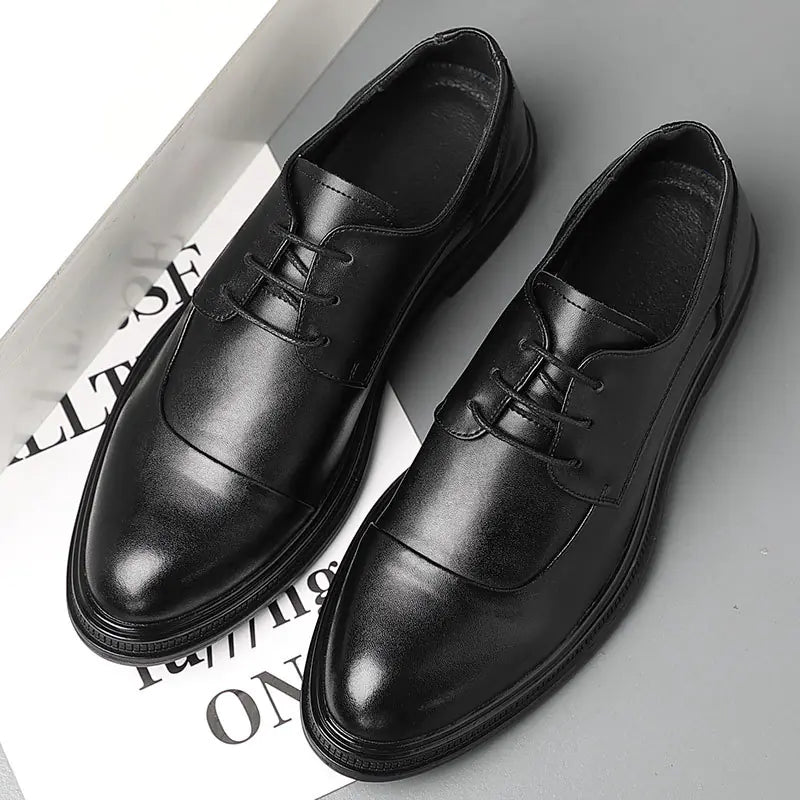 Men's Soft Bottom Leather Pointed Toe Lace-up Shoes