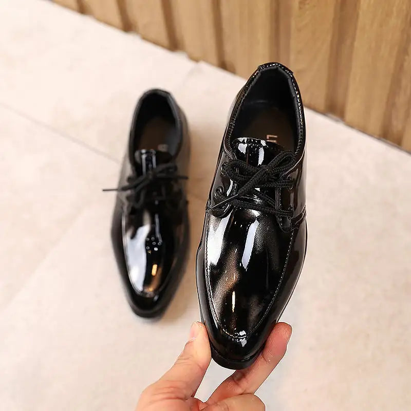 Children's Pointed Toe Low-Heel Lace-Up Leather Shoes
