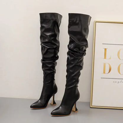 "Women's White Over-the-Knee Slim High Heel Boots"