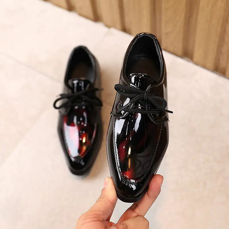 Children's Pointed Toe Low-Heel Lace-Up Leather Shoes