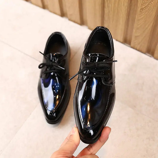 Children's Pointed Toe Low-Heel Lace-Up Leather Shoes